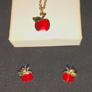 VTG AVON Red Apple Necklace & Matching Earring Set